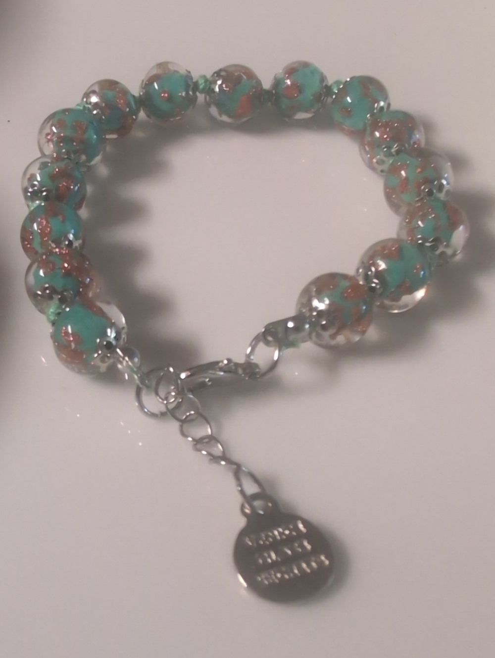 Turquoise Glass Bead Bracelet with Silver Accents